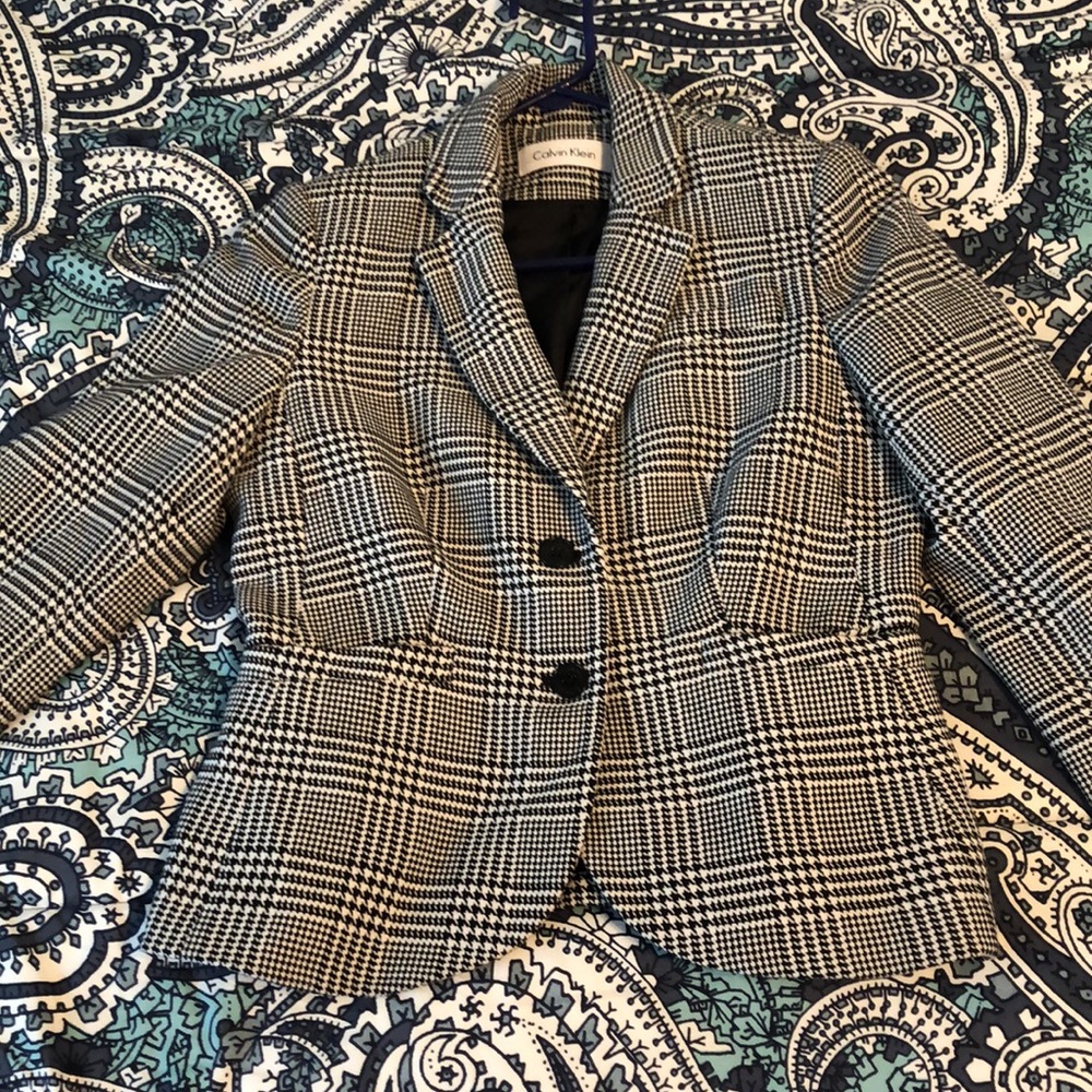 Calvin Klein Houndstooth Black and White Blazer